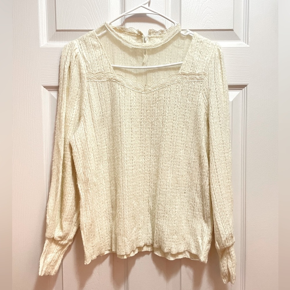 Woman’s White Sweater Special Neckline Design (Sale by 9/30/2026)